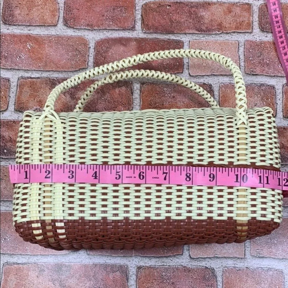 Elegant Cream and Brown Woven Tote with Curved Handles